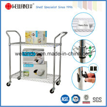 Adjustable 2 Tier Stainless Steel Wire Utility Cart, NSF Approval